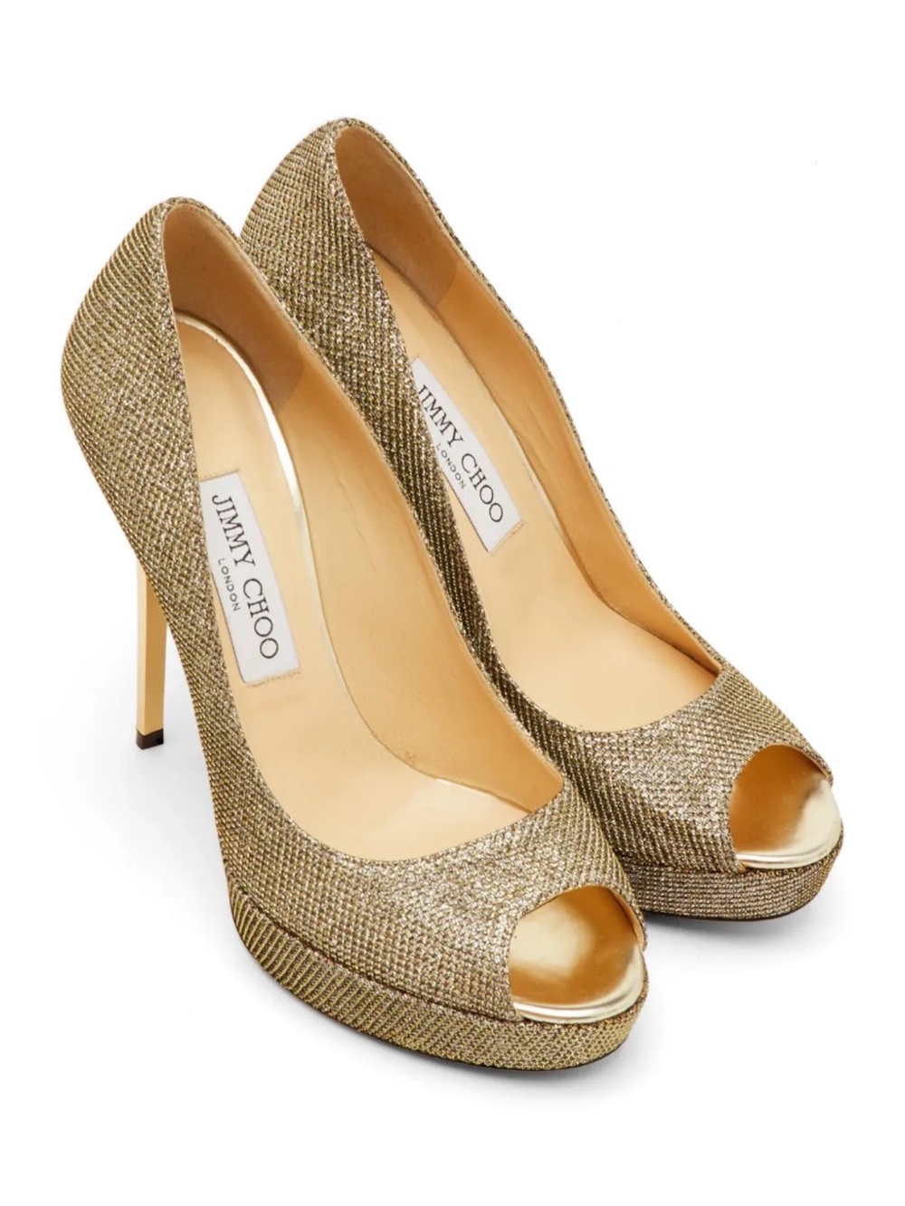 Jimmy Choo Luna Metallic Gold Peep-Toe Platform Pumps size 40
